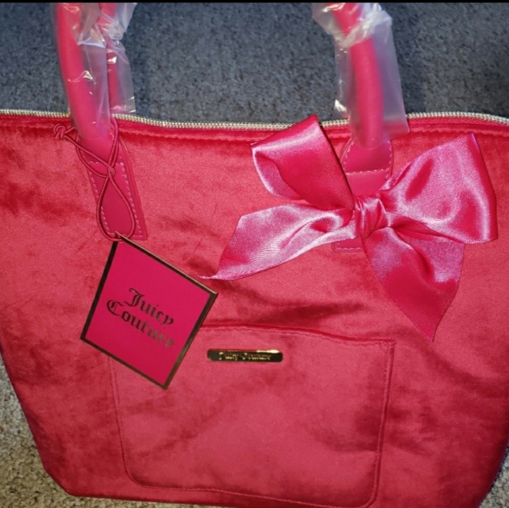 Juicy Couture hot pink velvet bag tote or shoulder - Picture 2 of 8
